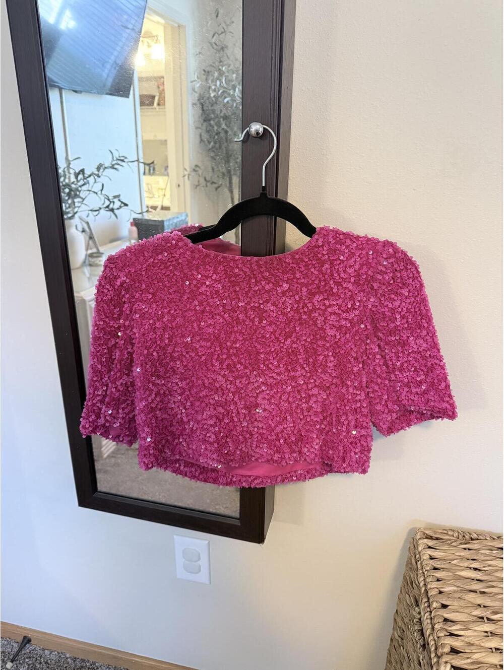 Cloud Ten Pink Sequin Textured Crop Top Medium